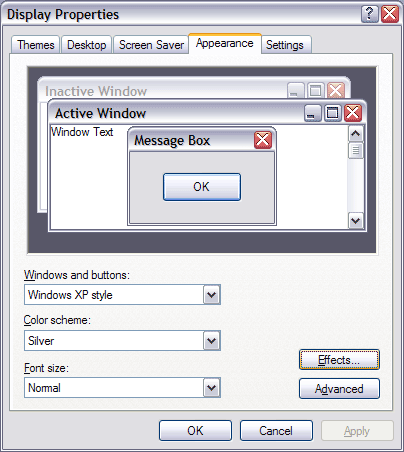 Display Properties... Appearance